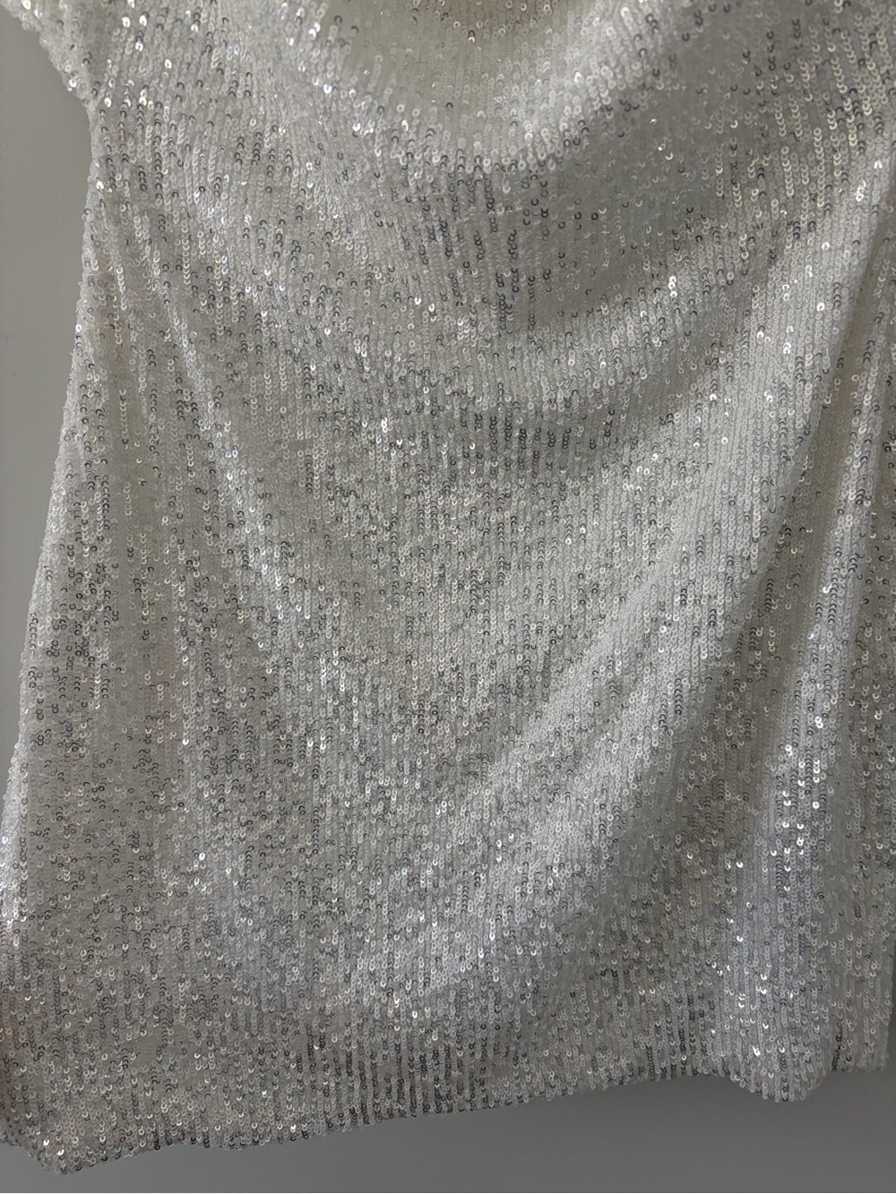 Zara White All Sequin Draped Neck Fitted Mini Dress Bridal Cocktail NWT Large - Picture 5 of 12